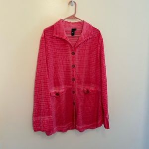 Cotton Lagenlook Beachy Boho Pink Tunic Button Front Top